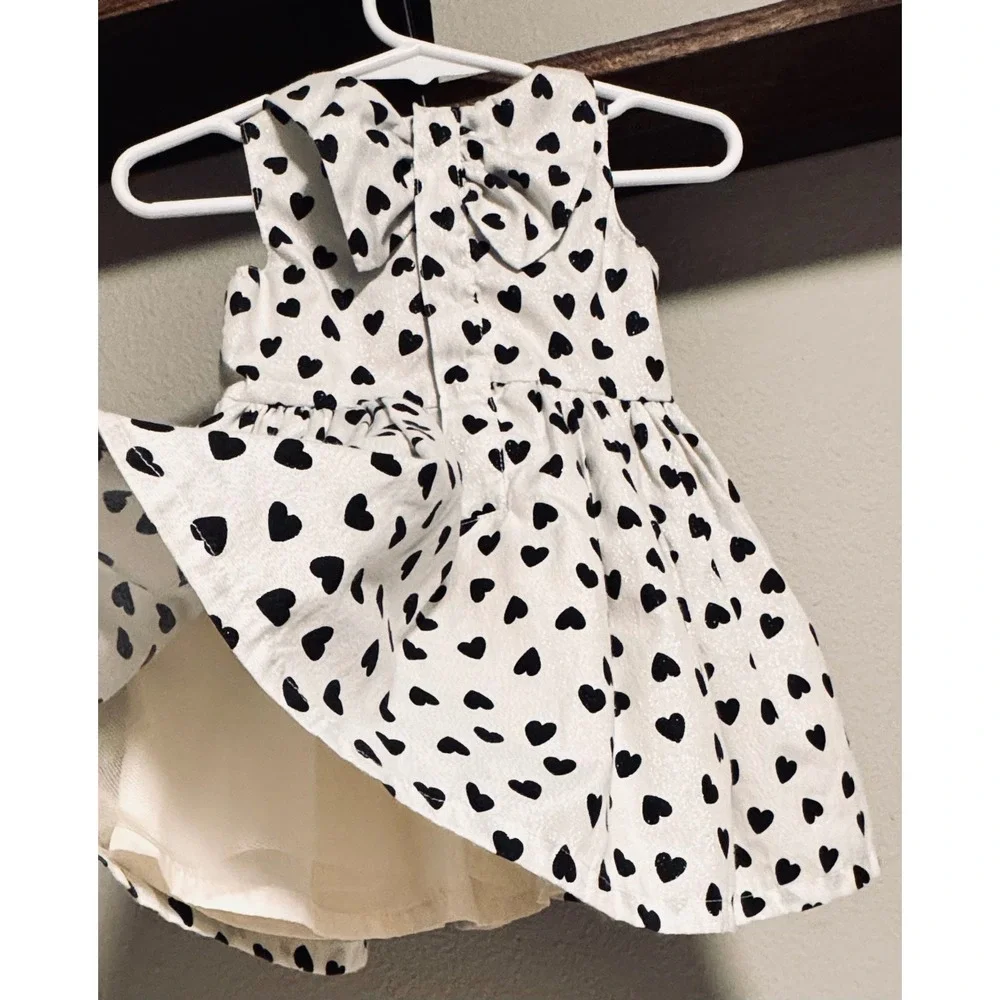 Carter's Dress Collared White & Black Heart Print Mod Special Occasion 6 Months
